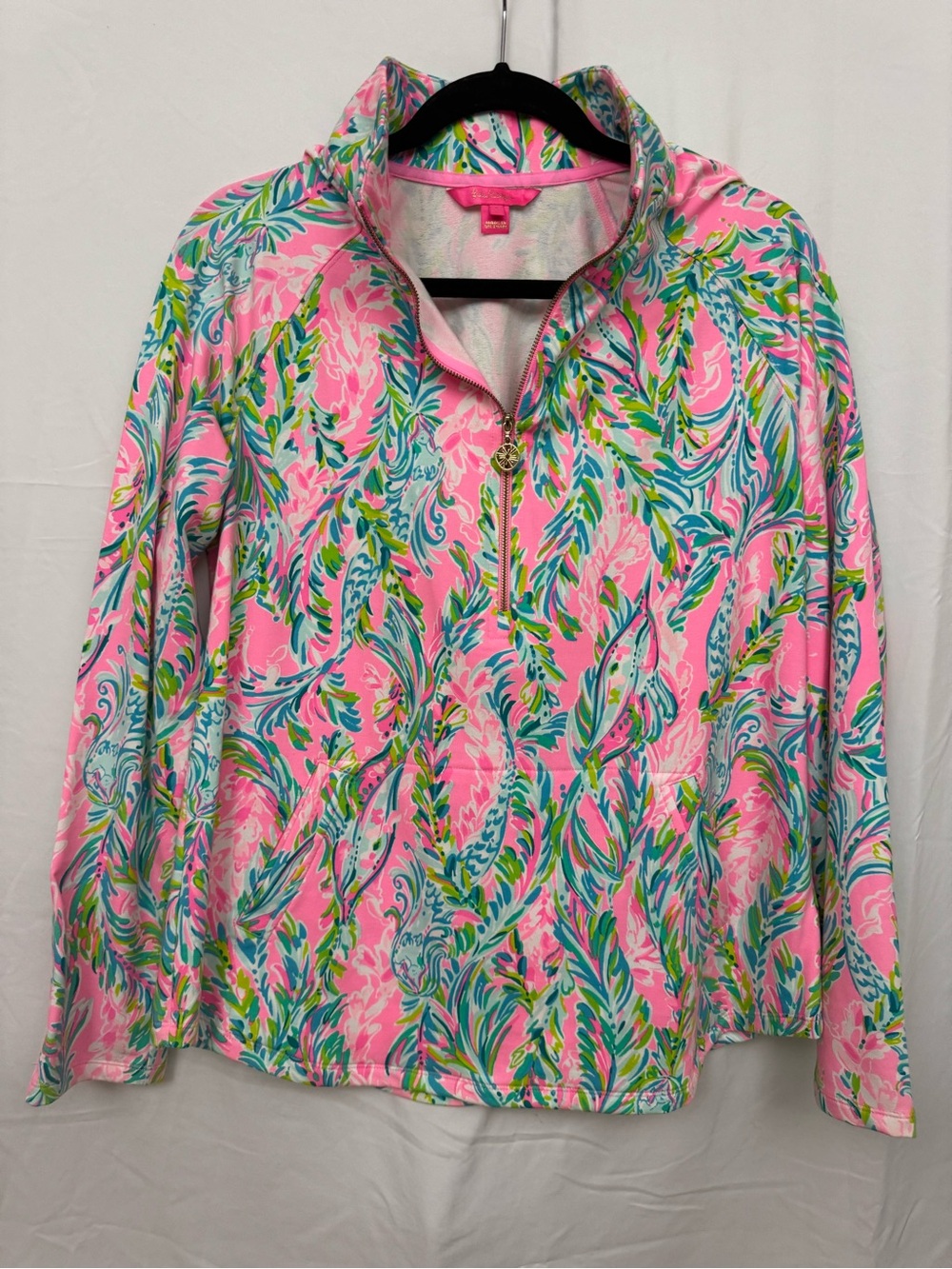 Lilly Pulitzer Pink Tropical-Print Half-Zip Pullover